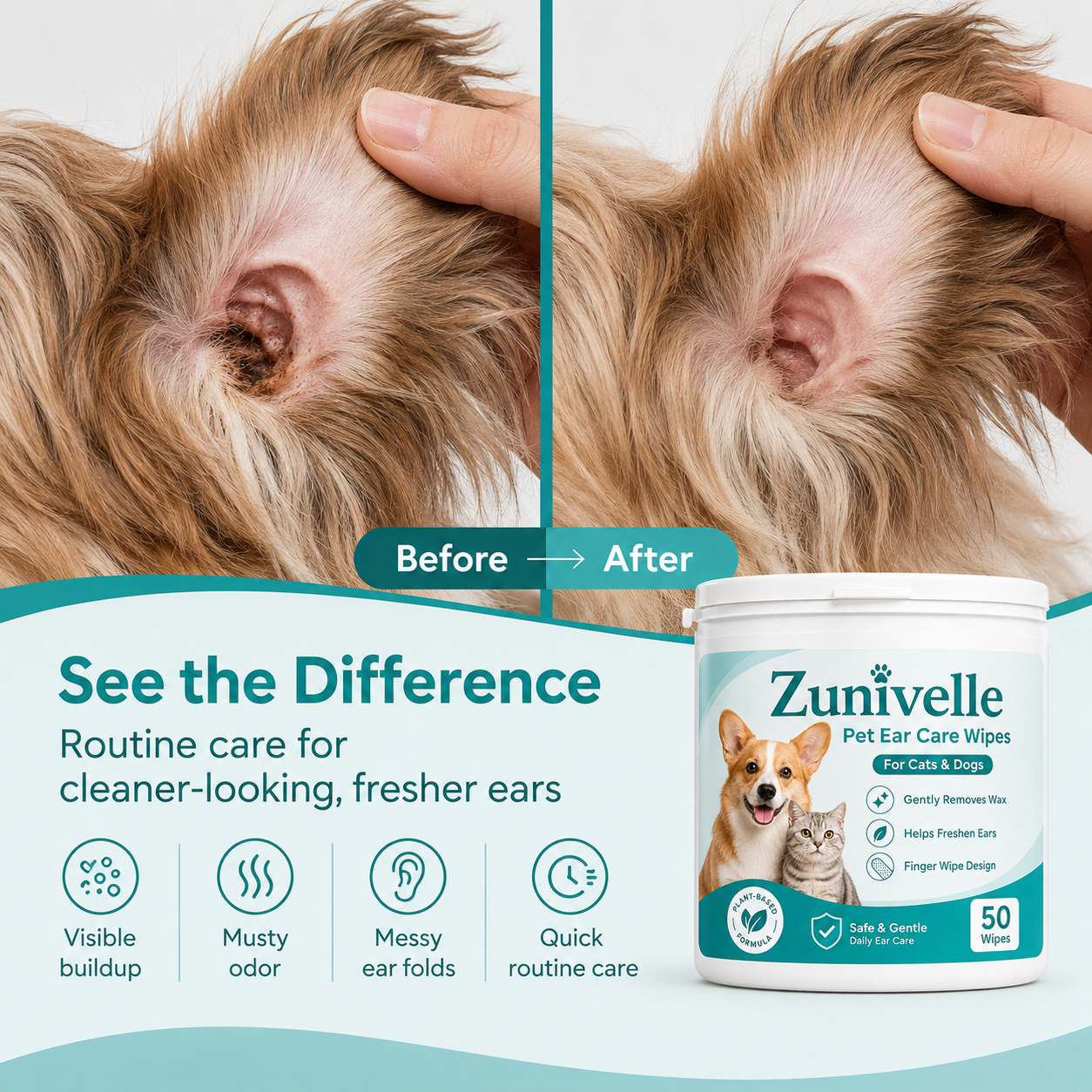 Zunivelle™Pet Ear Cleaner Finger Wipes🐾A Softer Way to Clean